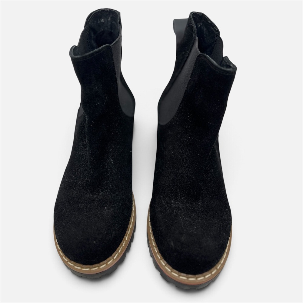 Bertuchi Women's Black Suede Chelsea Boots 6.5 Stacked Block Heel Lug Sole